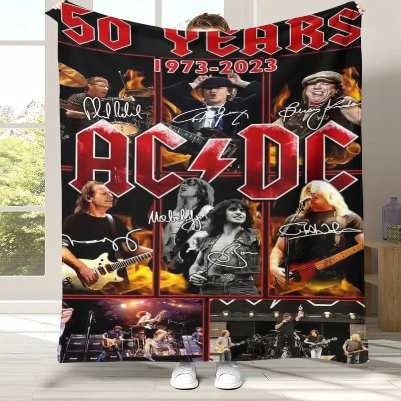 Fashion ACDC Rock Band Sign Catoon Flannel Blanket,Ultra Soft Warm Plush Throw for Home Bedroom Bed Sofa Cover Camping Picnic