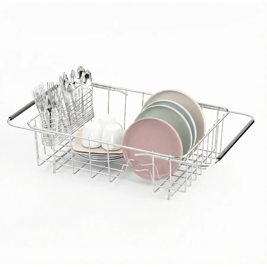 

Dish Drainer in Sink Adjustable 14.96" to 22.44", Expandable 304 Stainless Steel Metal Dish Drying Rack Organizer with Stainless