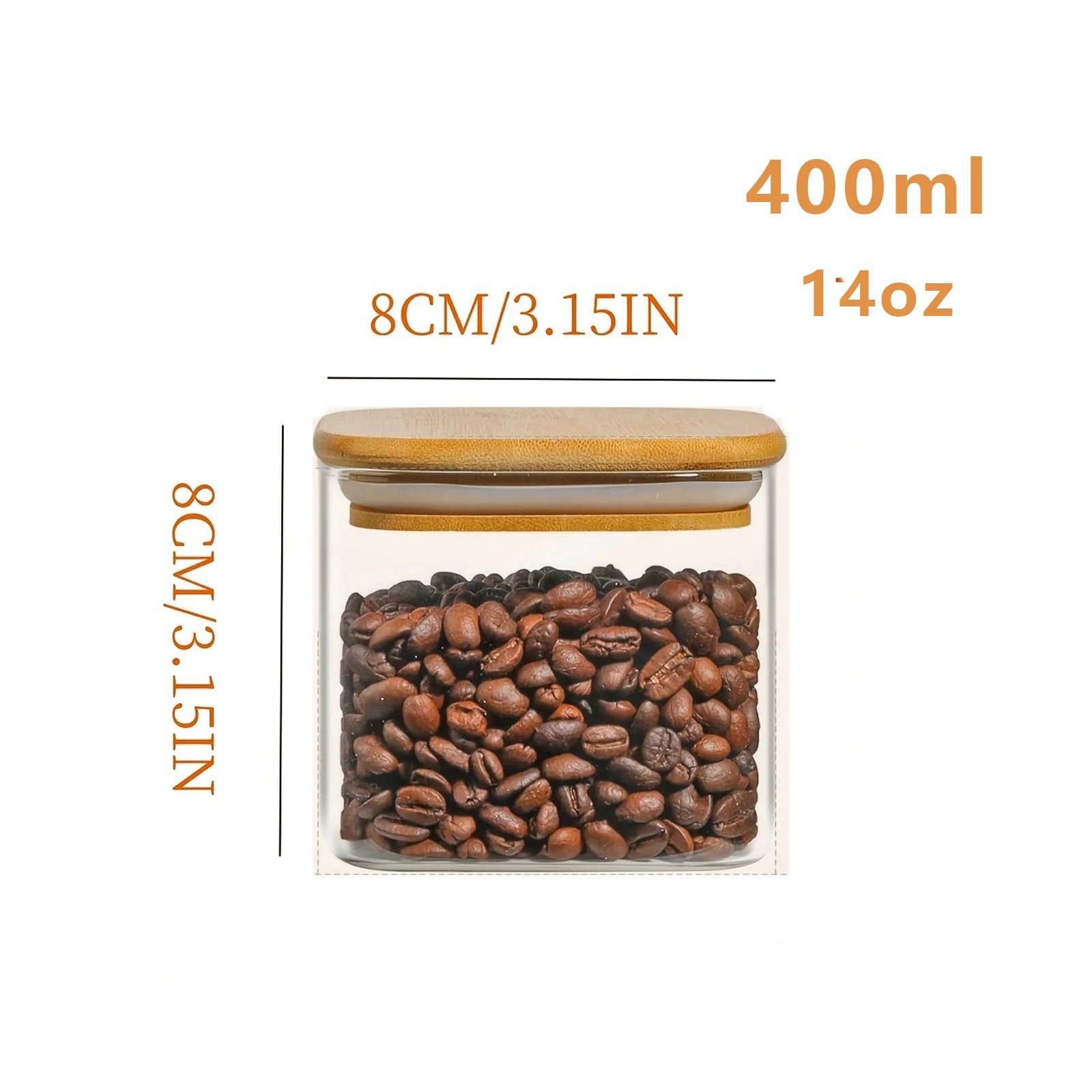 2/4/6/12Pcs-400Ml Square Glass Sealed Jars, Kitchen Food Storage Containers, Food Storage Jars with Lids, Cookie Jars, Sugar Jars, Coffee Storage Jars, Suitable for Coffee, Cookies, Candy, Kitchen Spices, Oatmeal, Household Snacks Storage, Kitchen Storage Containers