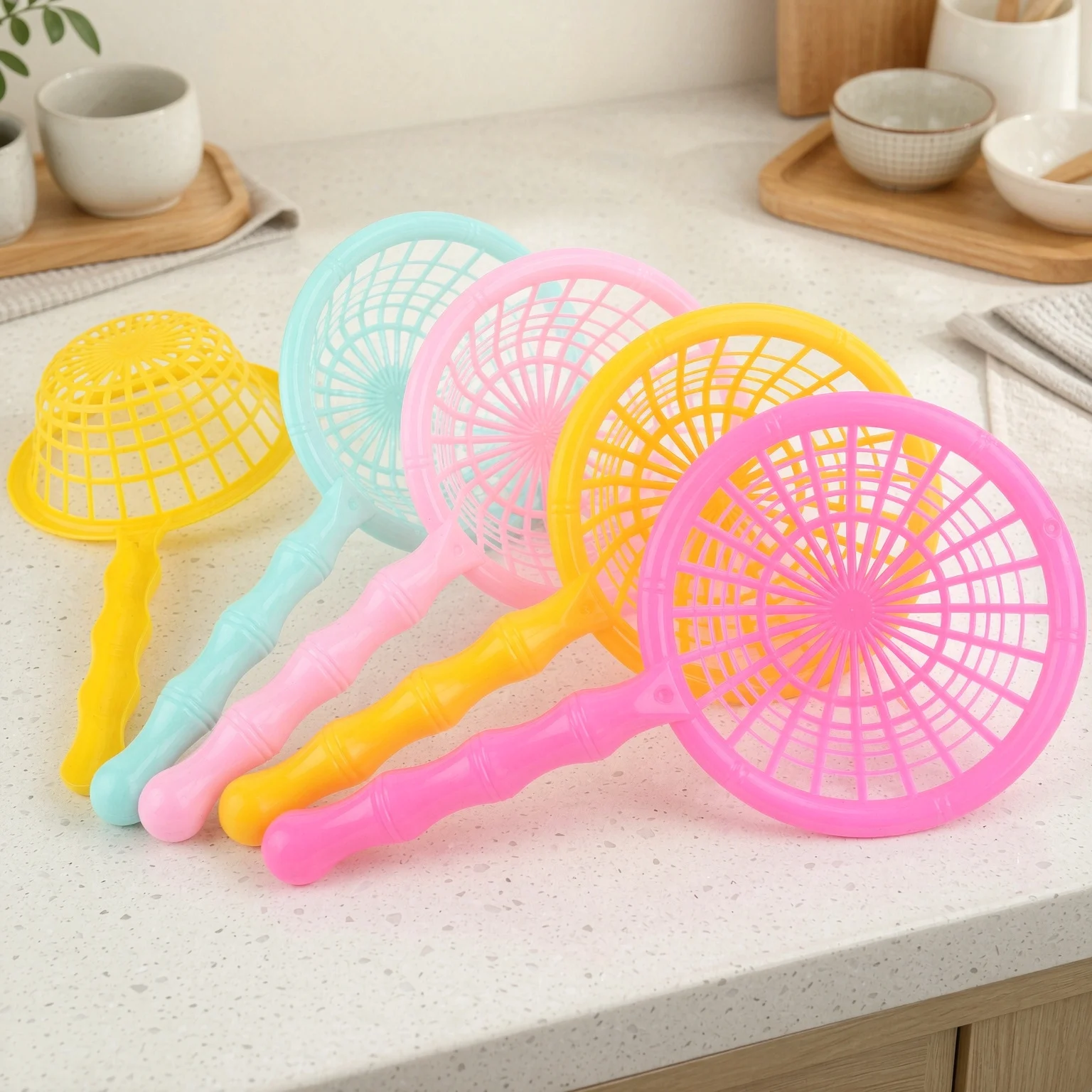 Bulk 5/10Pcs Small Plastic Mesh Scoop Net Handheld Strainer Skimmer Spoon Grip Handle Aquarium Pet Cage Cleaning Kitchen TMZ