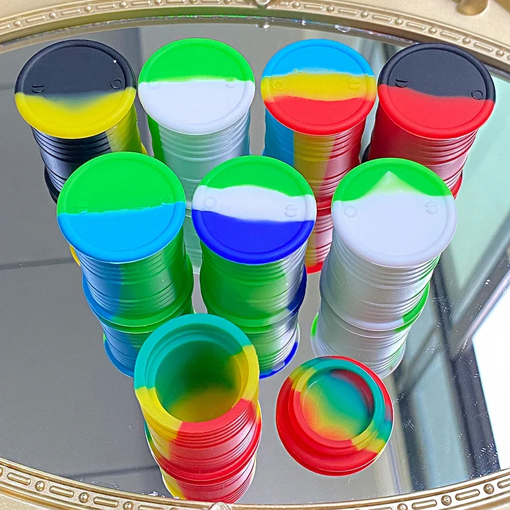 10Pcs Oil Barrel Shape Jar 11ml Silicone Jars Cosmetic Container Face Cream Makeup Storage Box Jar Smoking Accessories