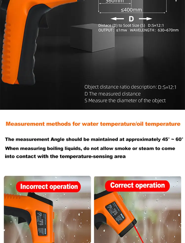 Intelligentes industrielles Infrarot-Thermometer -50~600 ℃ Temperaturpistole VA Reverse Color Screen Tester Meter Pyrometer Tools – Detail 11