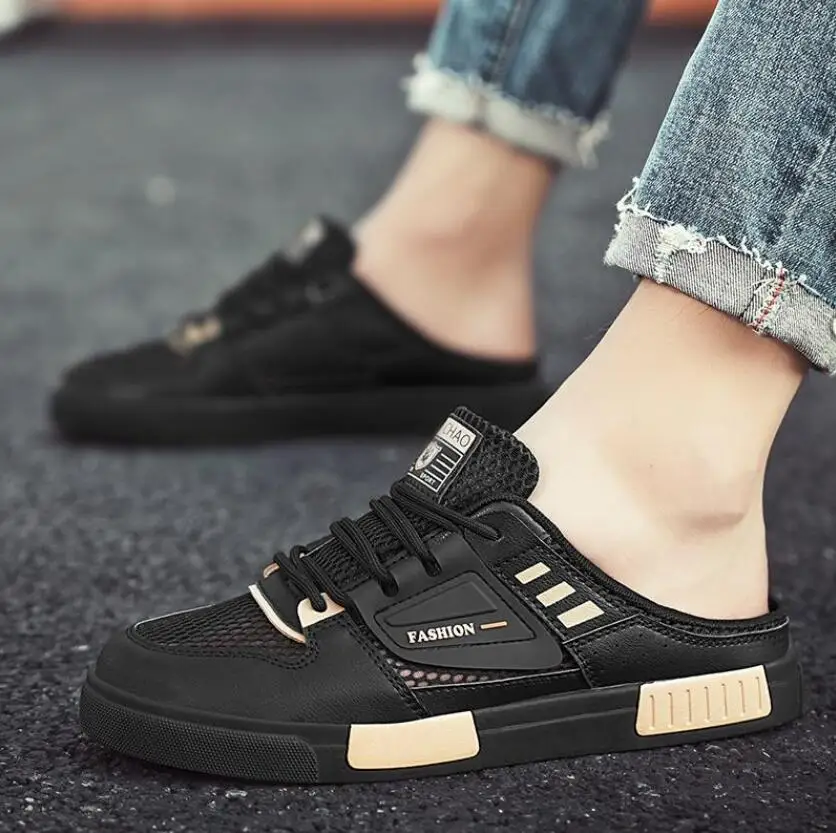 2025 النعال للرجال حجم كبير الرجال أحذية رياضية الصيف شبكة تنفس في الهواء الطلق أحذية الشاطئ عادية للرجال موضة نصف النعال