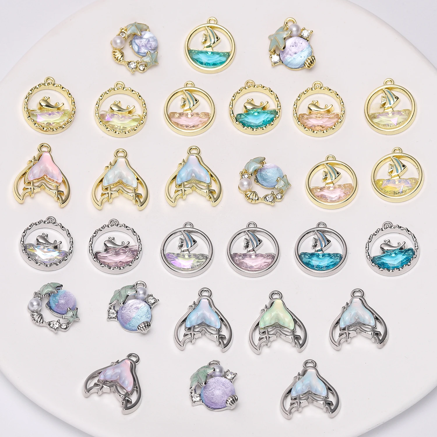 كريستال الخرز الزركون البحرية ذيل السمكة قلادة جالبة للحظ لصنع المجوهرات أقراط قلادة سوار ذاتي الصنع إكسسوارات الديكور سحر