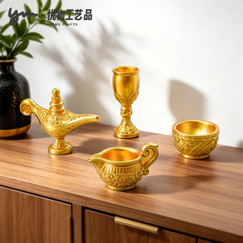 4Pcs Mini Golden Goblet Tableware DIY Accessories for Dollhouse Creative New Product Tiny Desktop Decor Ornament