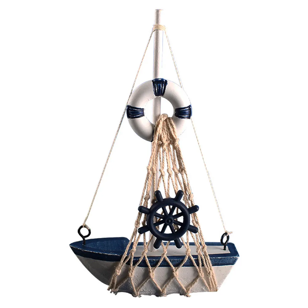 

1Pcs Mediterranean Style Wooden Sailing Boat Decor Handcrafted Sailboat Ornament for Desk Home Office Bar Bedroom Coastal Theme