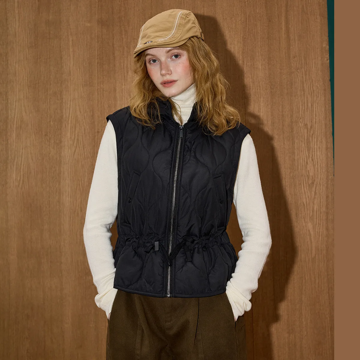 Coolhut Vintage solide ärmellose Pufferweste Winter mit Kapuze, tailliertes Design, übergroße gesteppte Gilet, vielseitiges Lagenstück