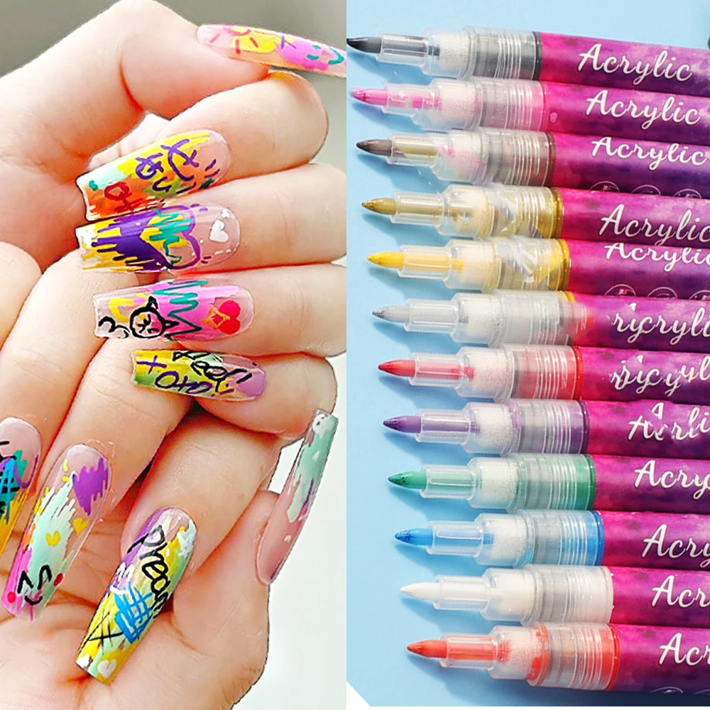 12Colors Nail Art Graffiti Pen Set  DIY Graffiti Smudge Drawing  Nail Painting Pen 1*Kit Colorful Liner Brush Drawing Pen TD126K