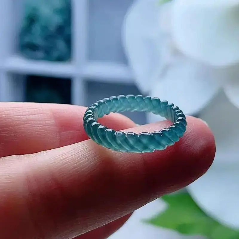 

Jia Le/ Natural Jade Hand-carved Ice Blue Water Dragon Scale Ring for Men and Women Couples Fashion Jewelry Accessories Gifts
