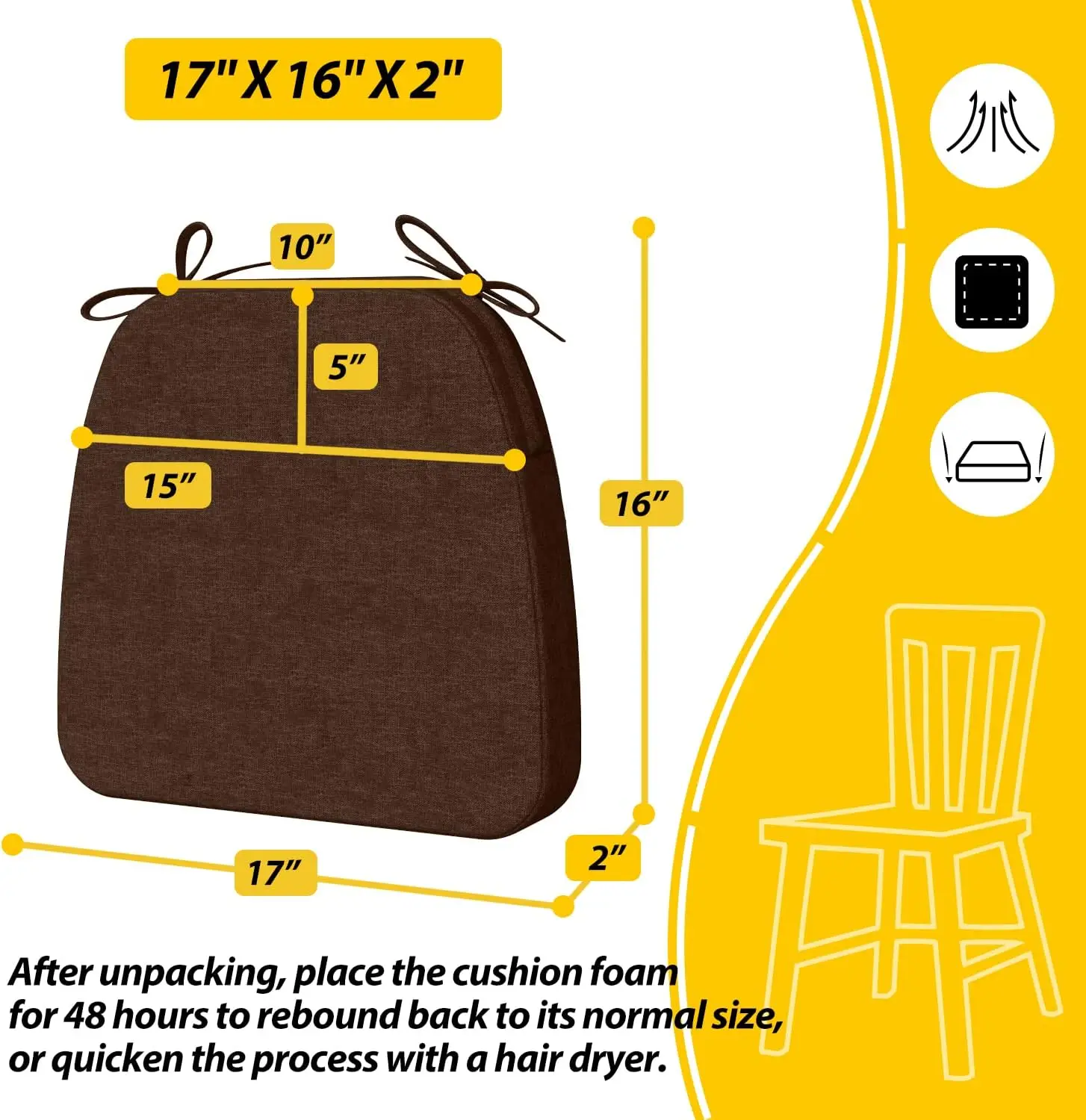 

Aaaaacessories D-Shaped Chair Cushions With Ties And Removable Cover, 2'' Thick Kitchen Chair Pads, Indoor Dining Room Chair