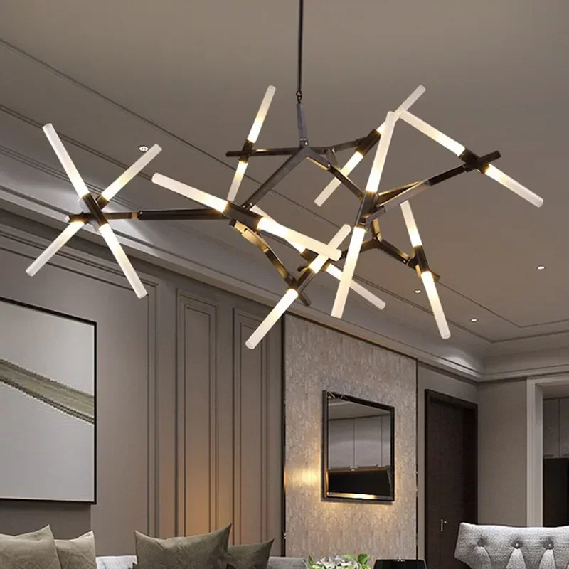 Nordic Glass Rod Led Ceiling Chandelier for Hall Dining Living Room Center Table Bedroom Pendant Lamp Home Decor Lusters Fixture