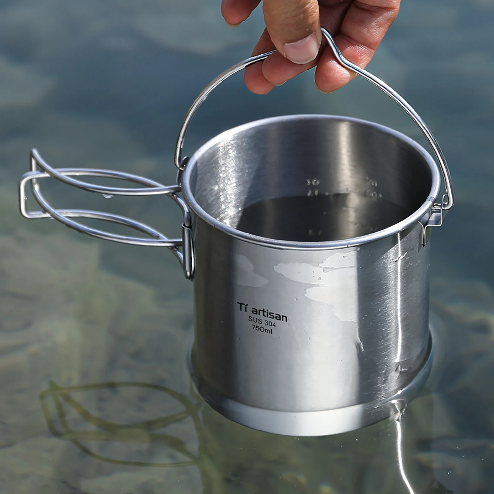 Tiartisan 750ml Stainless Steel Hanging Pot Outdoor Picnic Portable Foldable Handle Camping Water Cup Tea Pot Coffee Mug image 5