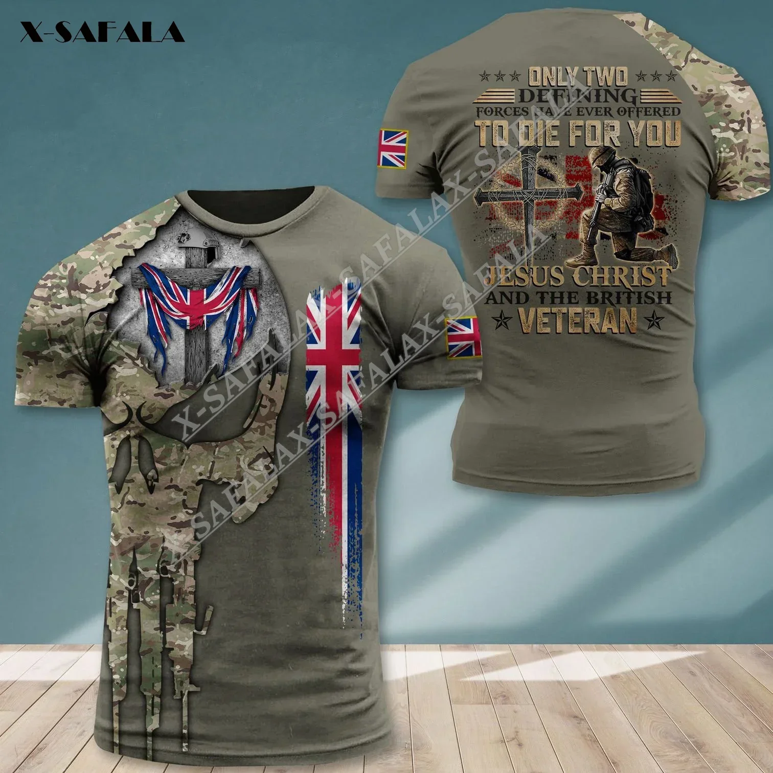 Britain Veteran Skull Army Country Flag Custom Name 3D Printed Elastic force T-shirt Summer Round Neck Men Female Casual Top