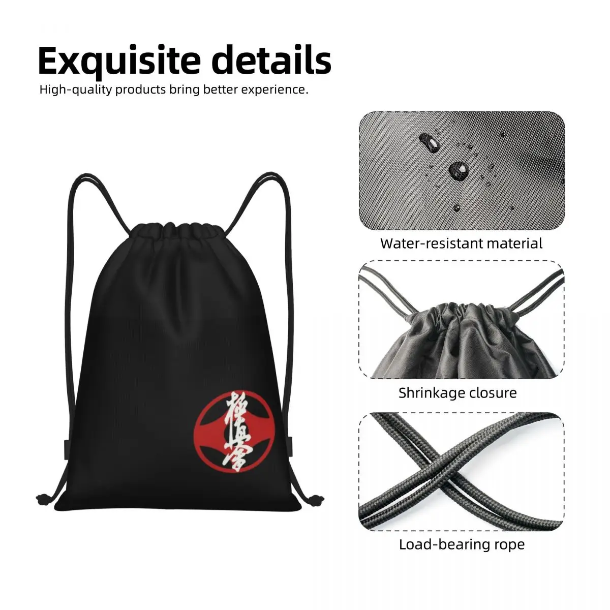 Kyokushin-Karate Logo Drawstring Mochila para homens e mulheres, Sports Gym Bag, Martial Arts Training Sackpack