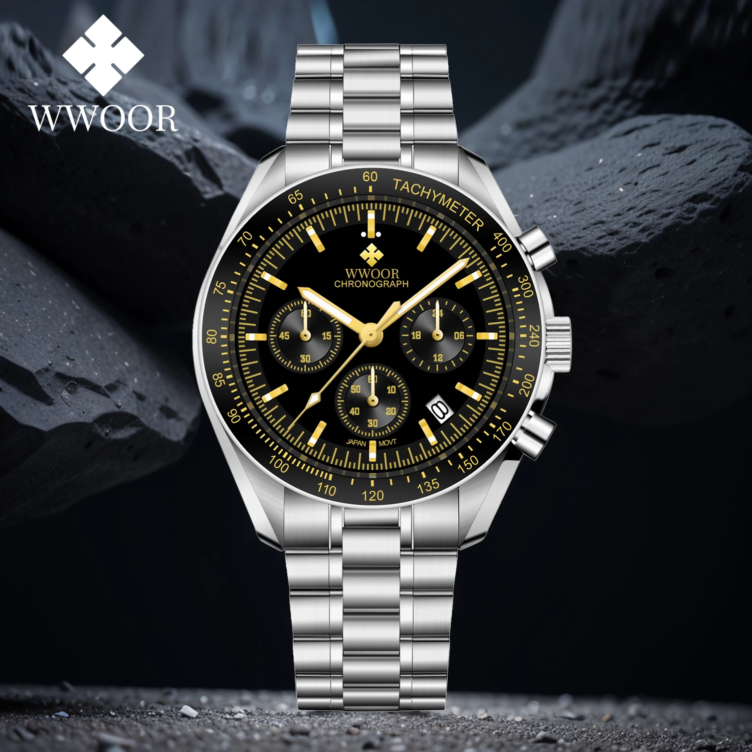 

WWOOR VK63 Men's Watches Stainless Steel 100M Waterproof Luxury Quartz Watch For Men Date Sport Chronograph Luminous Male Watch