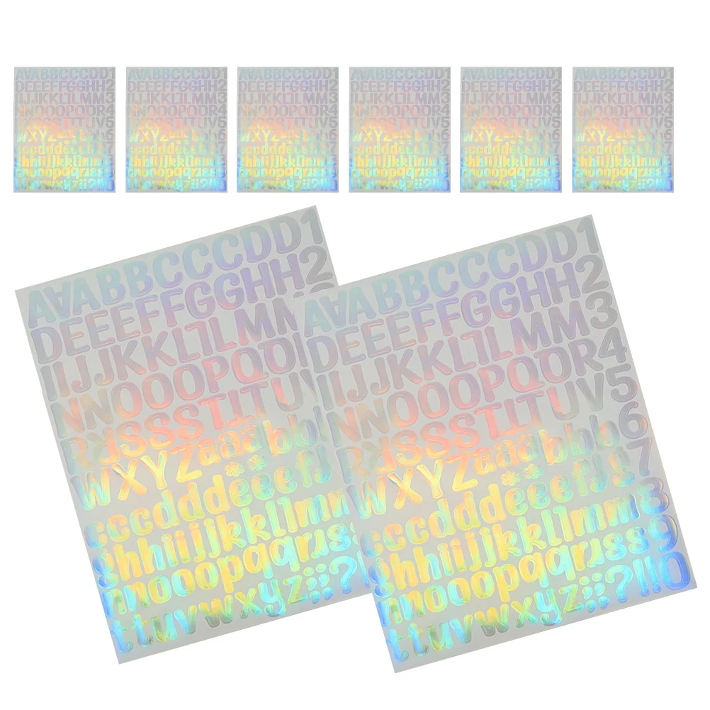 

8 Sheets Holographic Letter Number Stickers Waterproof Vinyl Self-Adhesive Decals for DIY Scrapbook Labels Outdoor Use