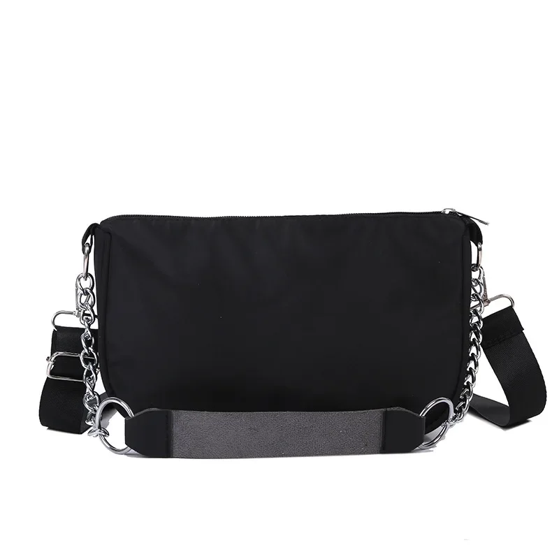 Bolsa casual com corrente tiracolo feminina, bolsa de ombro preta vintage com axilas de rua para meninas, bolsa monocromática, saco feminino, nova