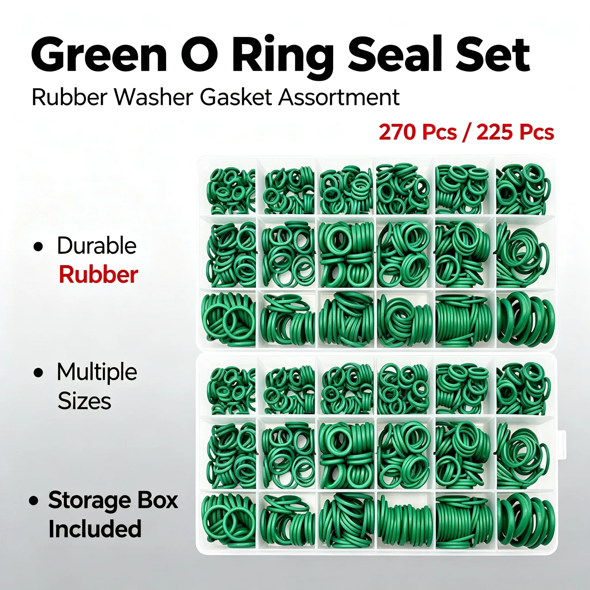 225/270Pcs Rubber O‑Ring Kit Green Black Waterproof Sealing Gaskets For Car Air Conditioner Repair Work