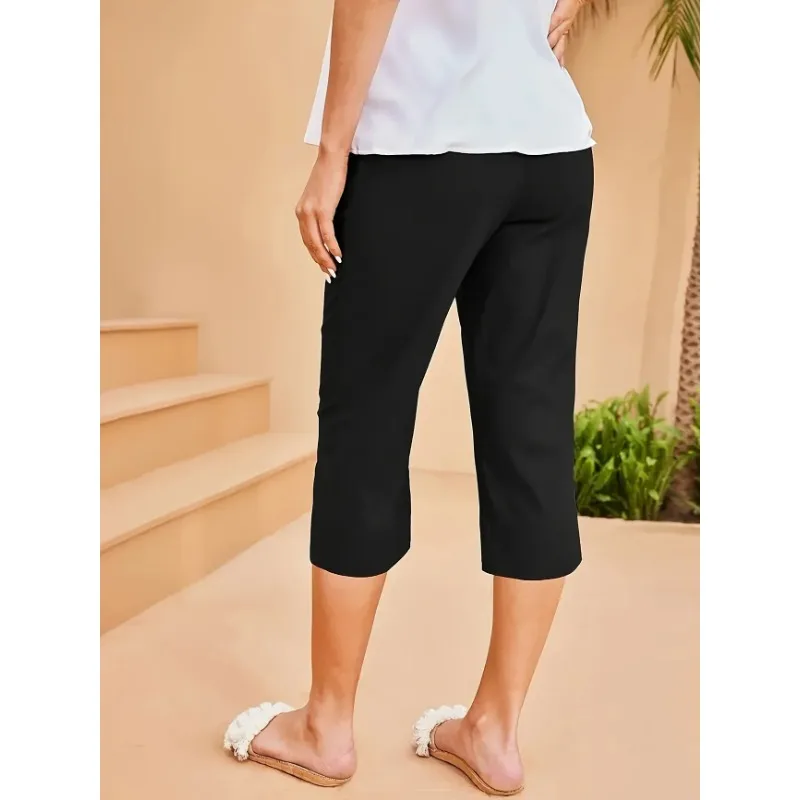 حجم كبير 1XL-5XL جديد إمرأة موضة المنسوجة النسيج مع جيوب عادية مستقيم الساق السراويل للنساء عادية بلون السراويل