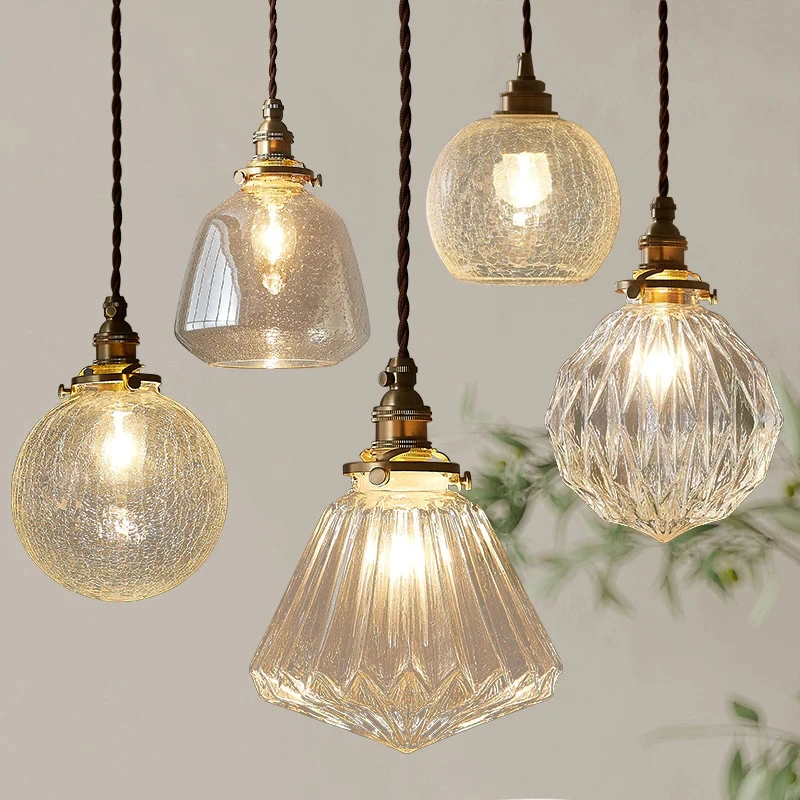 

Glass Pendant Light Nordic Dining Room Retro Chandeliers Creative Minimal E27 Transparent Lampshade For Restaurant Lamp Lustre