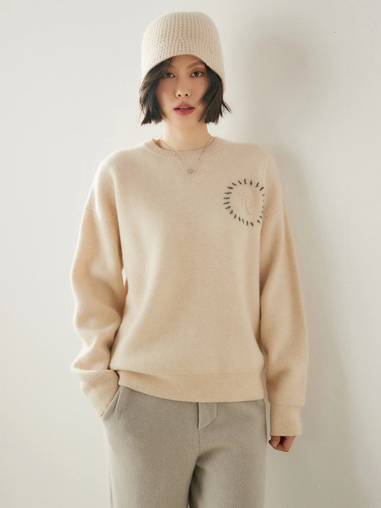 New Women's 100% Cashmere Sweater O-neck Long Sleeve Pullover Casual Loose Style Cashmere Knitwear Autumn Winter Sport Sweater