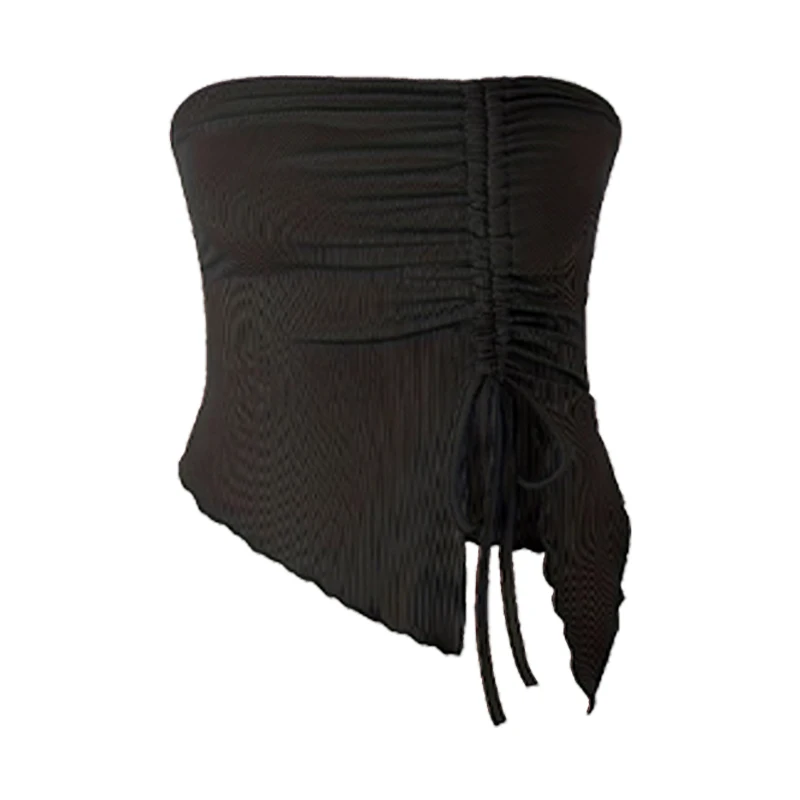 Spring and Summer New Drawstring Red Valentine's Day Party Ins Style Young Slit Asymmetrical Slim Off-Shoulder One-Shoulder Sexy Women's Top Wrapped Chest Vest image 3