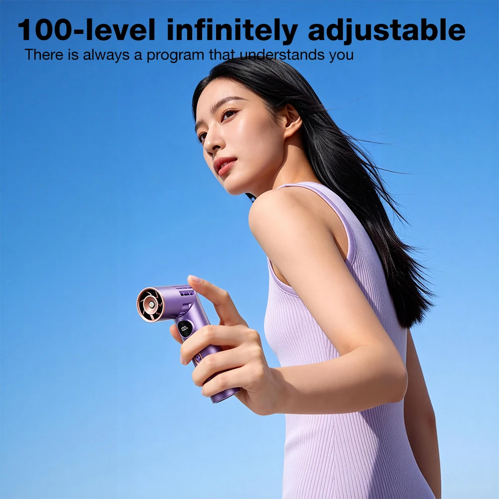 Handheld/Neck Hanging/Table Standing Lipstick Fan with 100 Levels of Wind Power, Twisted Flashlight, Lighting Small Fan