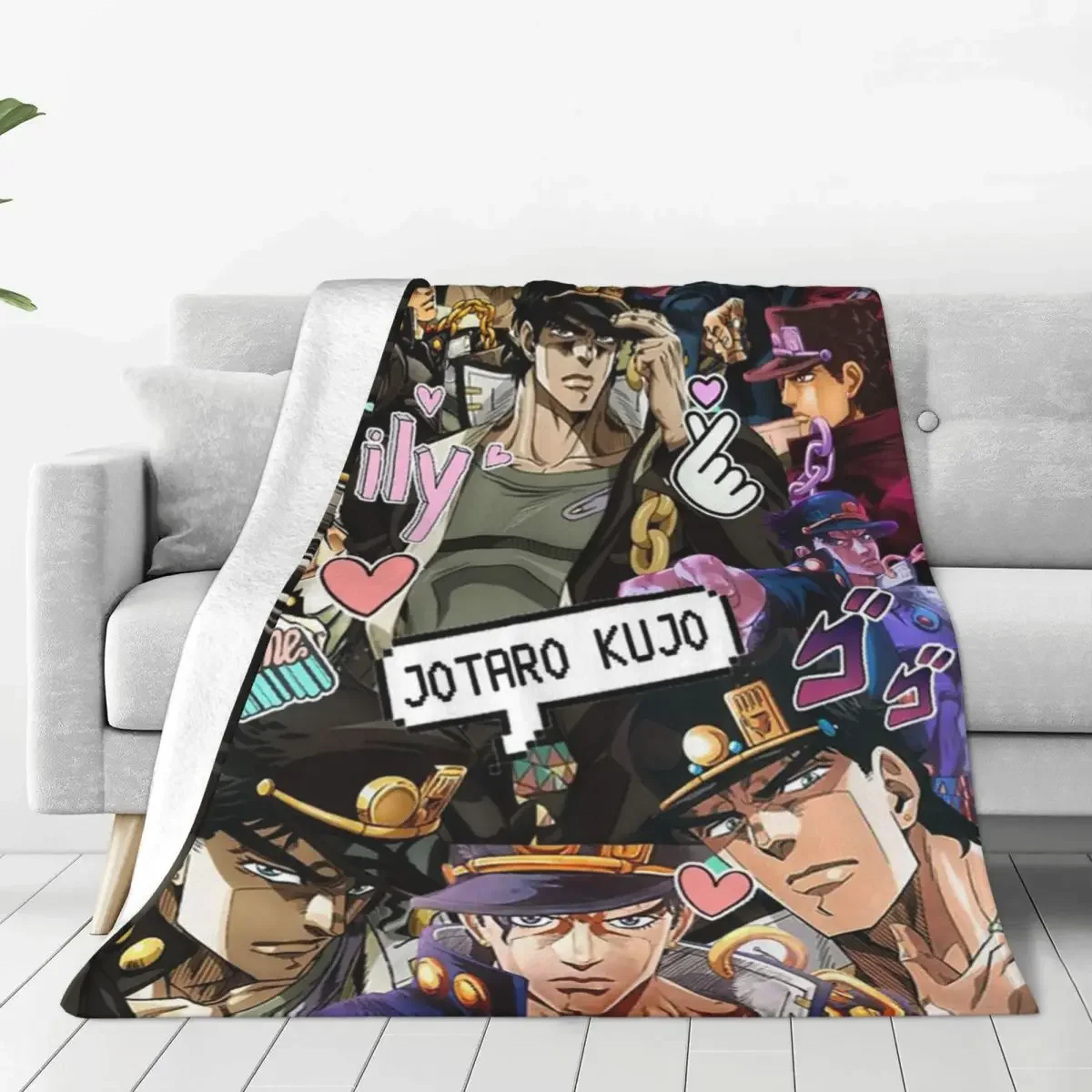 Jotaro Kujo Collage Blanket Spring Autumn Jojo's Bizarre Adventure Anime Soft Throw Blanket for Home Bedroom Plush Thin Quilt