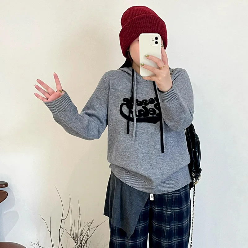 

Loose Women's Hoodie Sweatshirt Towel Embroidery Casual Knitted Winter Fashion plus Size Sweet Style Polyester Fiber 2025