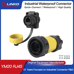 CNLINKO M20 PBT Plastic IP68 Waterproof RJ45 Cable Signal Connector YM20 CAT6 Panel Mount Socket Plug Network Ethernet Interface
