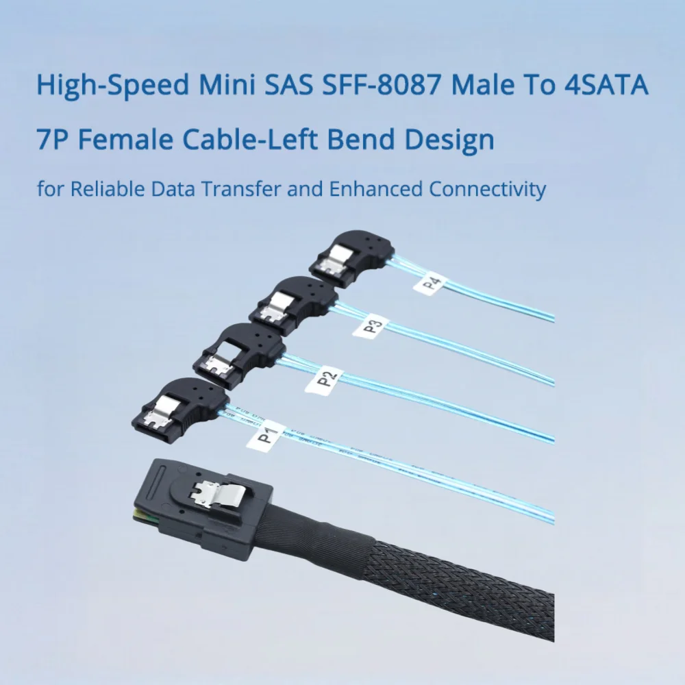 

High-Speed Mini SAS SFF-8087 Male To 4SATA 7P Female Cable-Left Bend Design for Reliable Data Transfer and Enhanced Connectivity