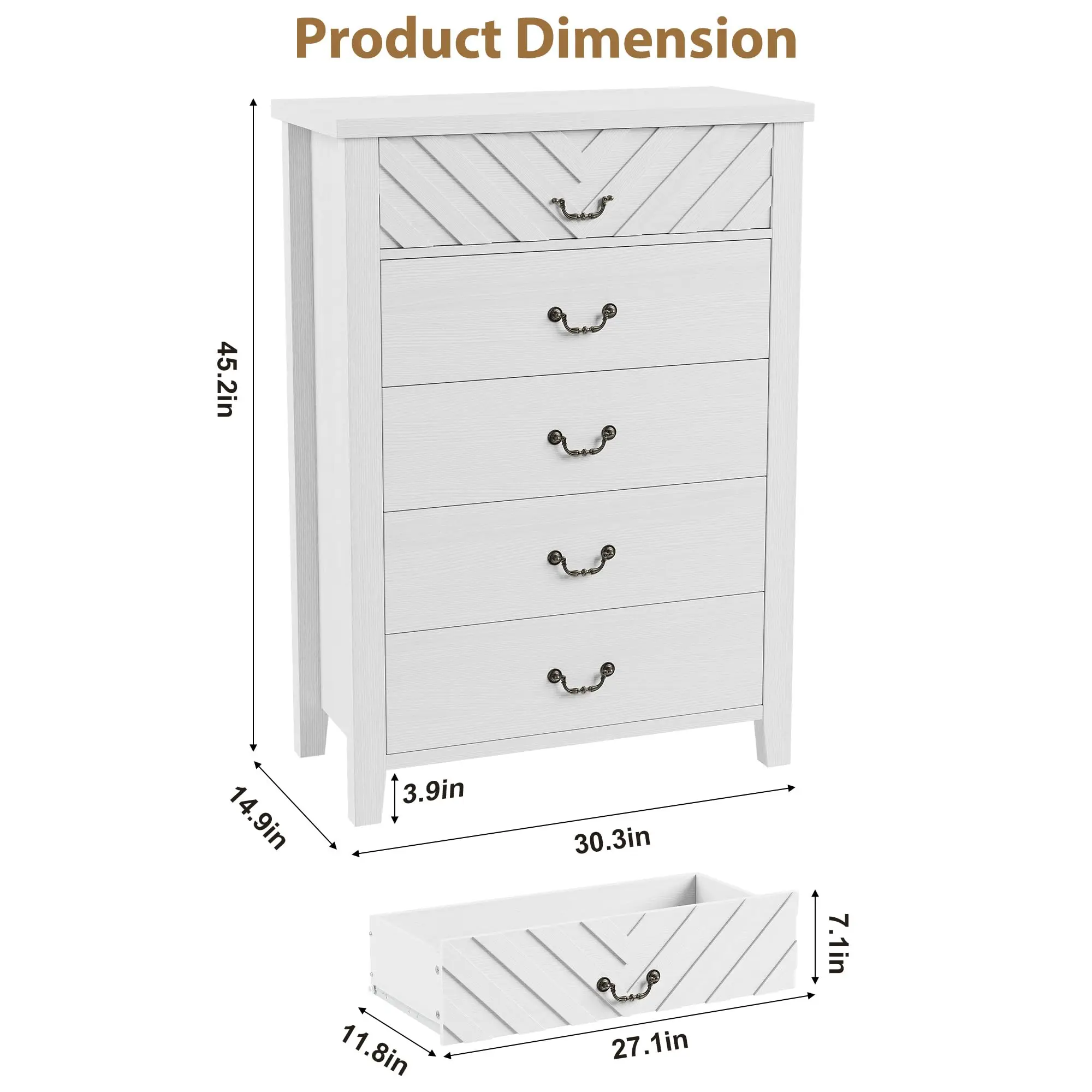 Tall Nightstand with 5 Drawers, 30.3