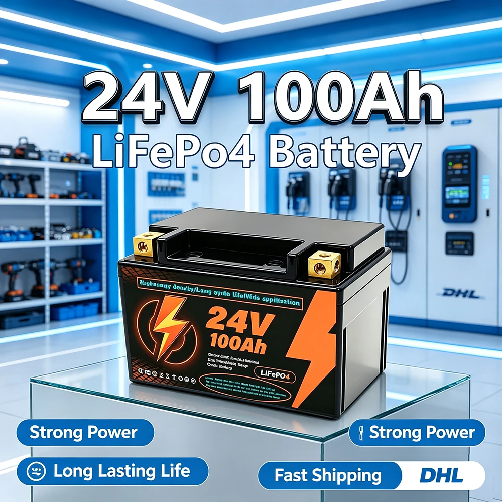 24V 100Ah LiFePO4 Battery,100A BMS,2400W Load Power Deep Cycle 24V Lithium Battery For Trolling Motor,Boat,RV, Solar,Camping