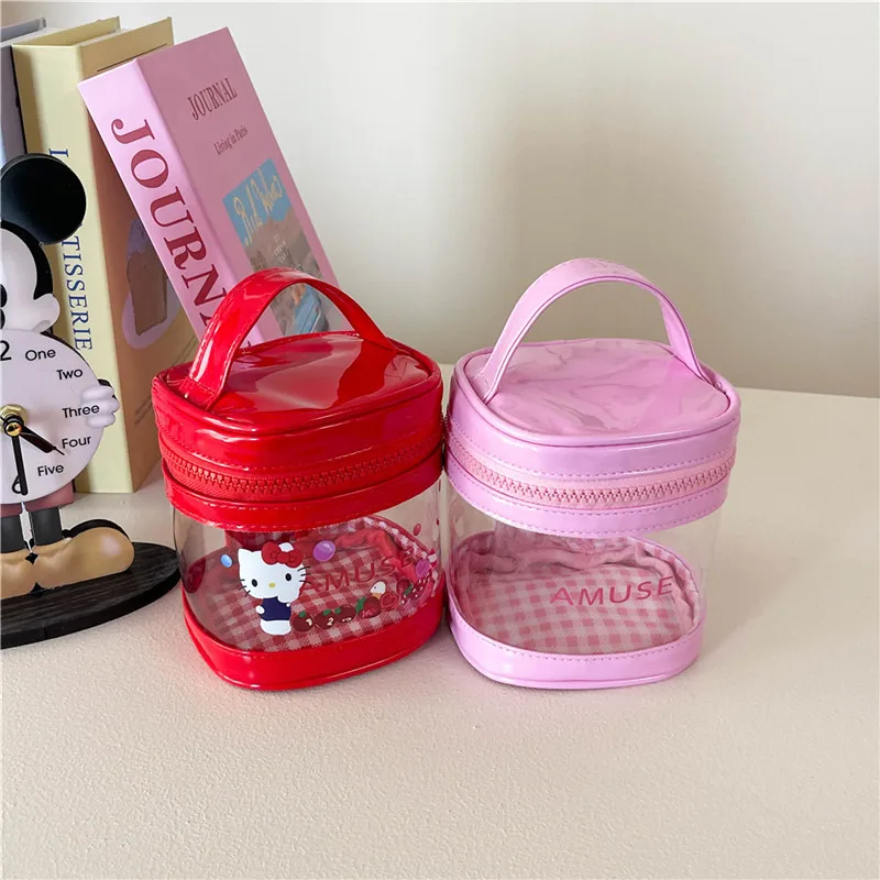 

Kawaii Hello Kitty Cartoon Pu Handheld Storage Bag Women Anime Sanrio Girly Heart Cute Portable Earphone Lipstick Storage Bag