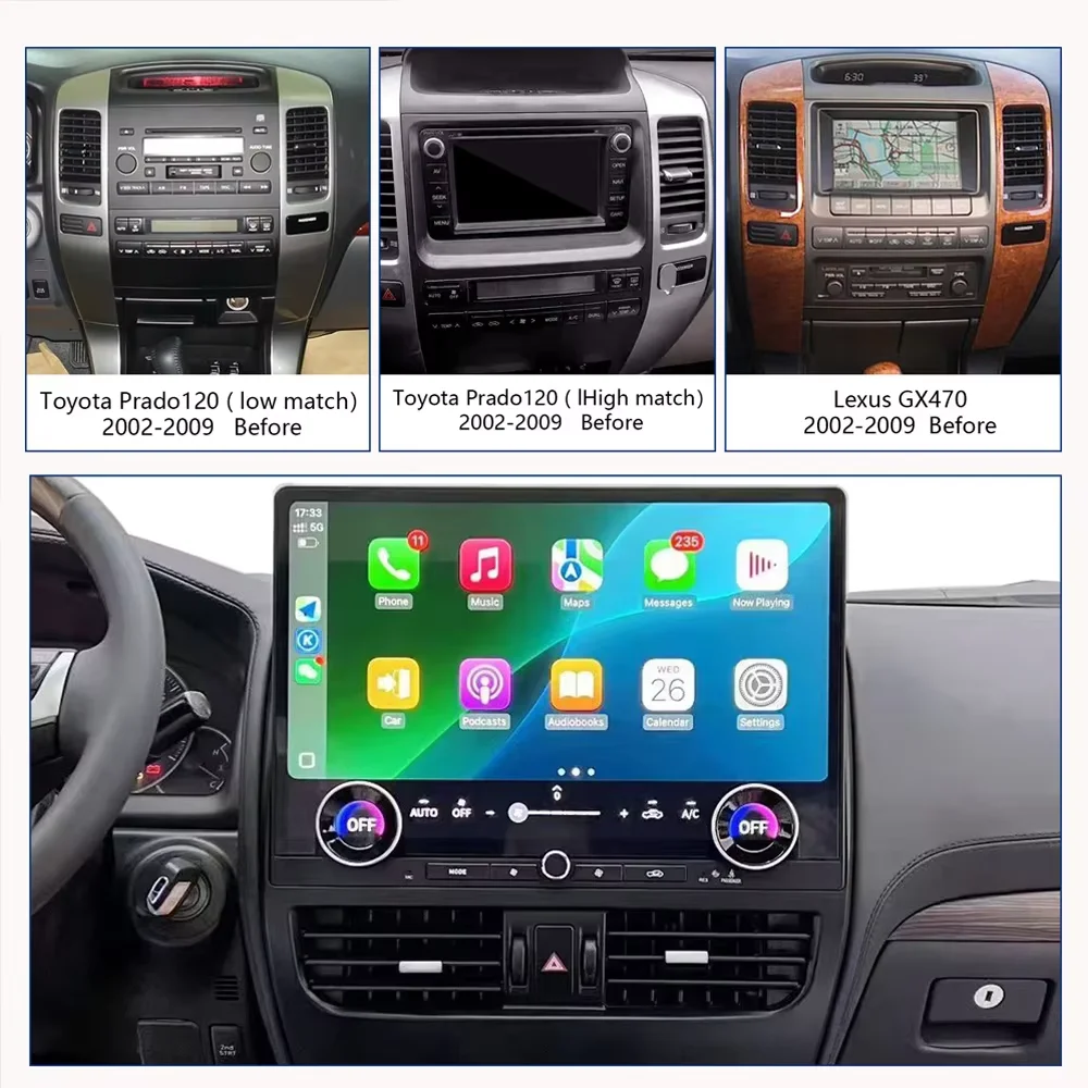 CarPlay 16.8'' Android 13 Car Android Player 8GB 256G Multimedia Car Radio GPS WiFi For Toyota Prado 120 & for Lexus GX470 2002