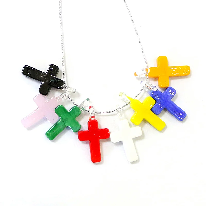 6pcs Custom Colorful Cross Model Lovely Miniature Glass Charm Pendants DIY Girls Women Female Fashion Jewelry Making Accessories