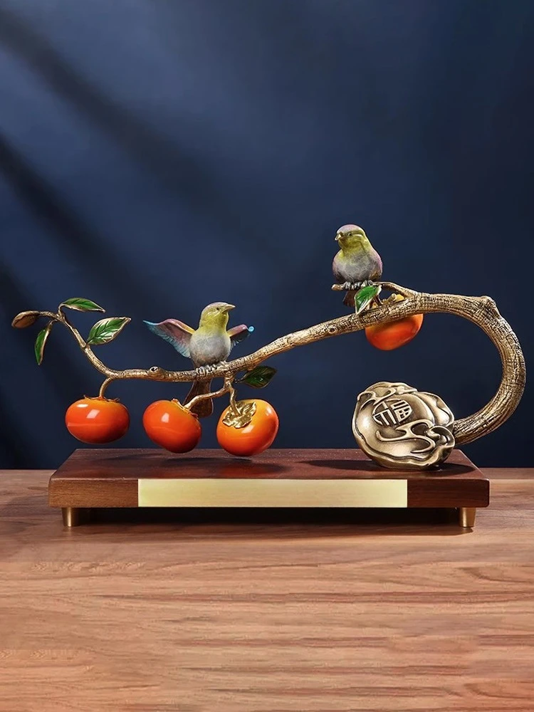 Brass persimmon Ruyi all-copper ornament new Chinese home living room porch wine cabinet office
