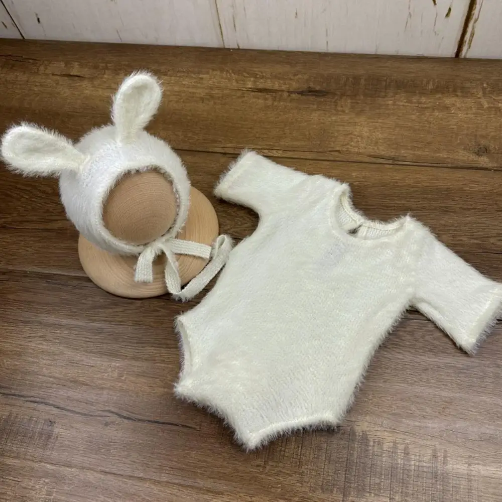 Newborn Photography Props Knitted Outfit Rabbit Doll Baby Cosplay Glasses Baby Photoshoot Props Accessories