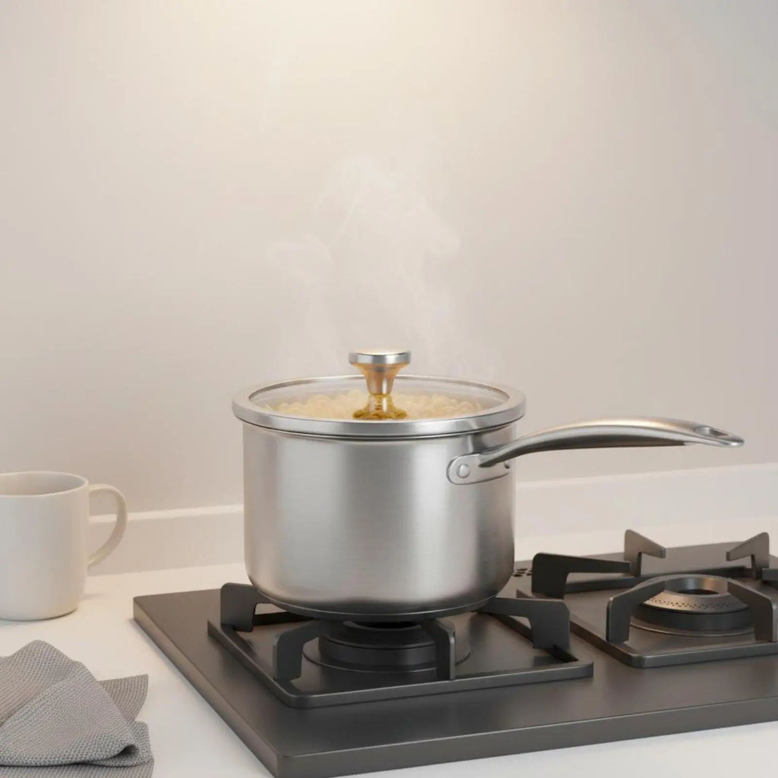 Double-walled milk pot made of 316 stainless steel with lid, thickened handle,