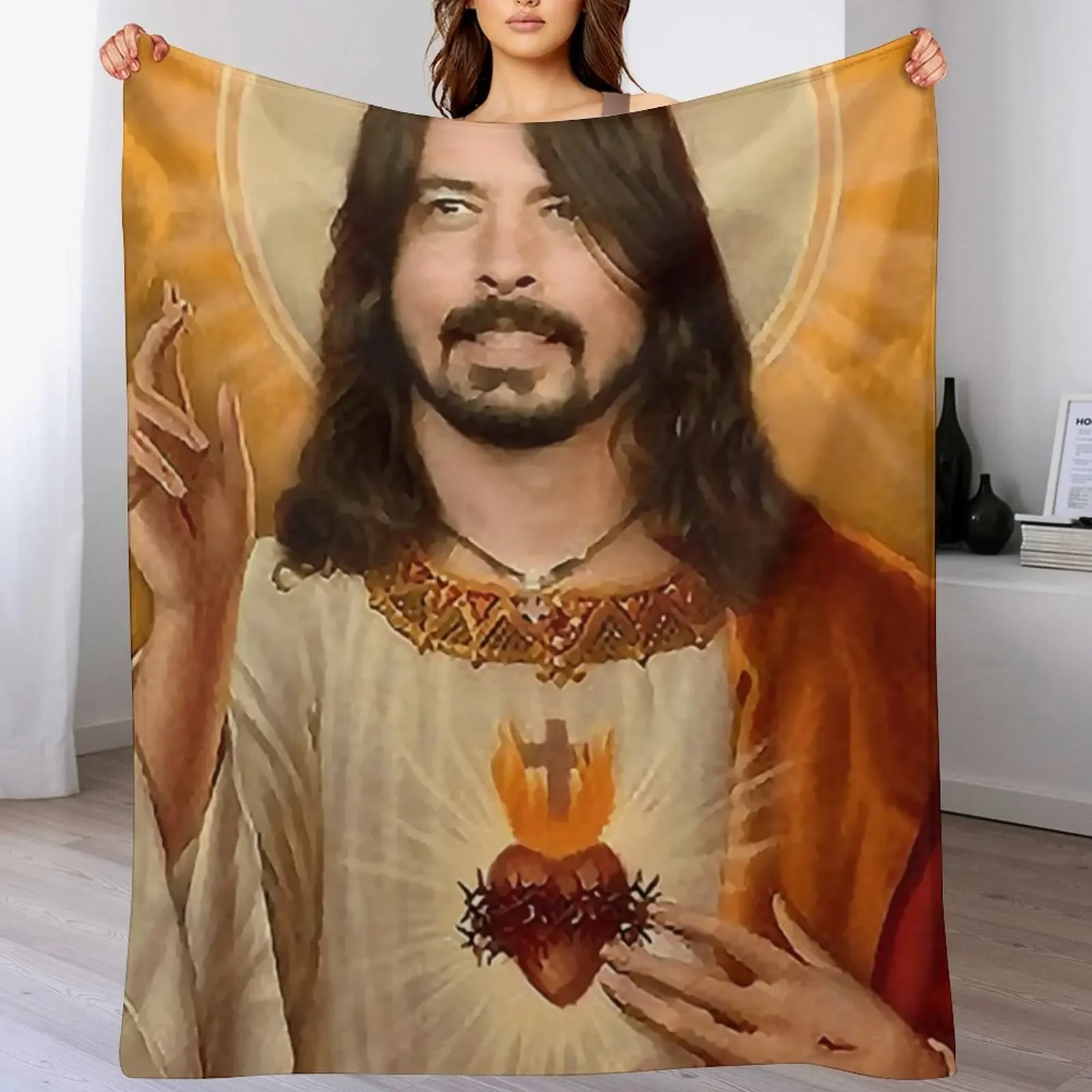 Dave Grohl Jesus Painting Throw Blanket Soft Solid Color Blanket for Couch Bed