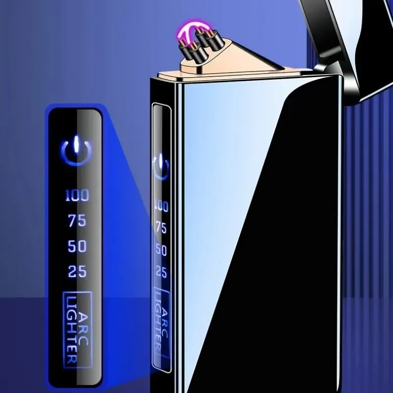 Personalized Gradient Color Double Arc Pulse Flameless Windproof Lighter USB Rechargeable Portable Lighter LED Power Display