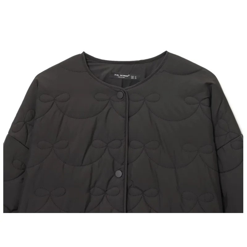 Giacca trapuntata da donna HipSeam con fiocchi Autunno manica lunga O collo con bottoni automatici Cappotti larghi e caldi da donna Top femminili semplici