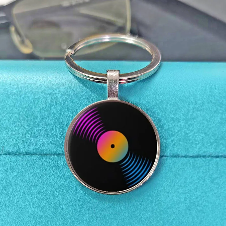 Simple Classic Style Vinyl Record Retro Gramophone Record Dome Glass Keychain Music Lovers Gift Wholesale And Retail