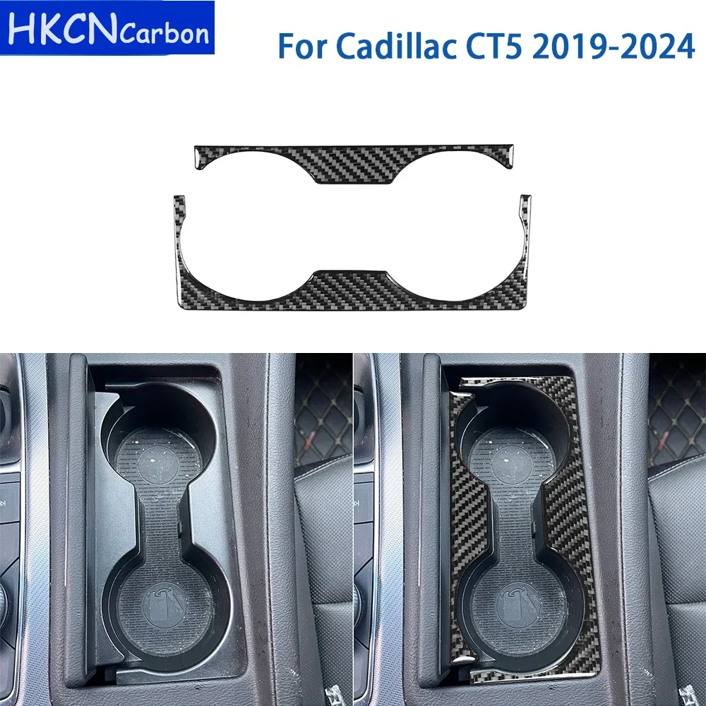 

For Cadillac CT5 2019-2024 Accessories Real Soft Carbon Fiber Car Interior Gear Shift Cup Holder Panel Cover Trim Sticker