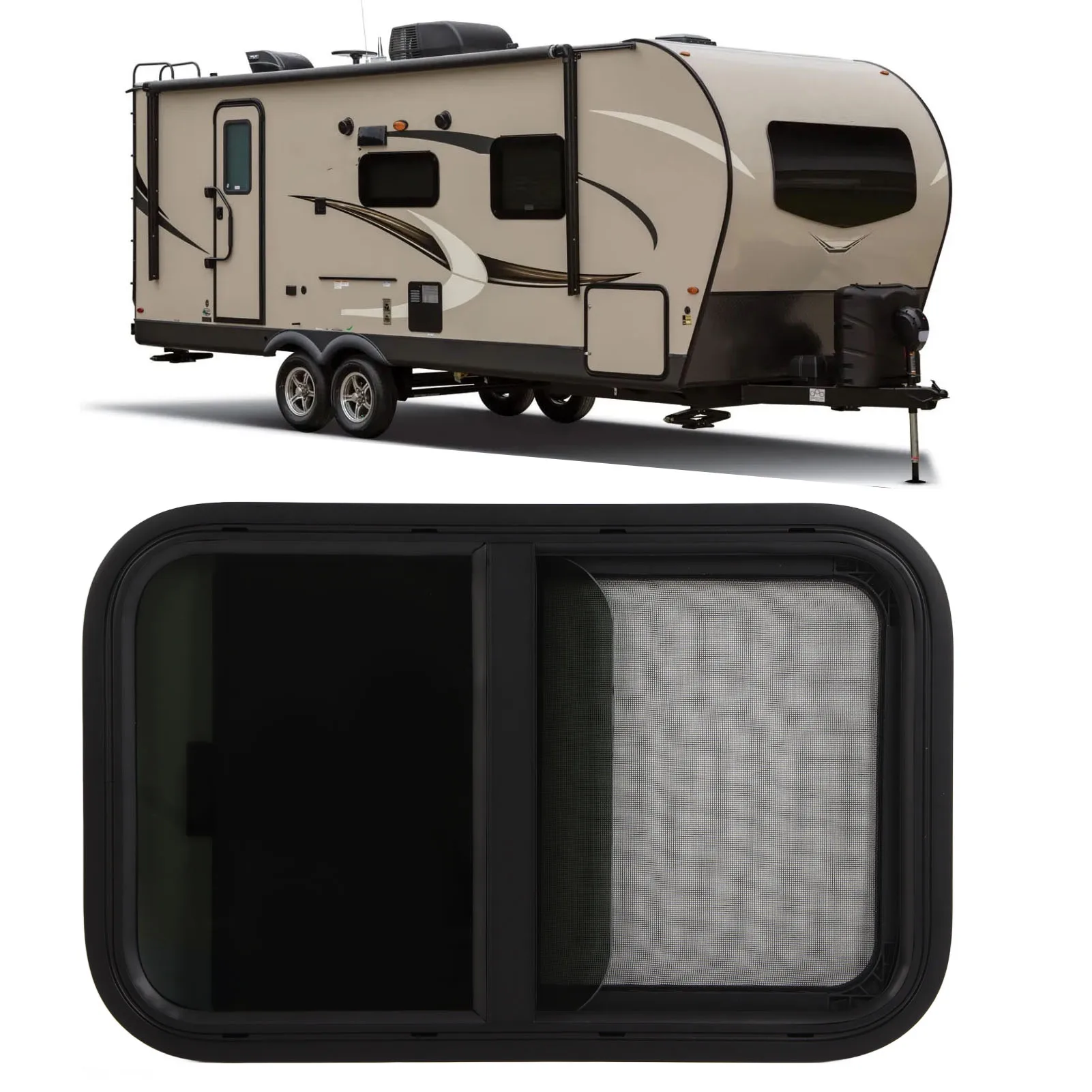 645x415mm RV Window Horizontal Vertical Rounded Slide Window with Insect Nets Drain Hole for Motorhome Engineering Vehicles