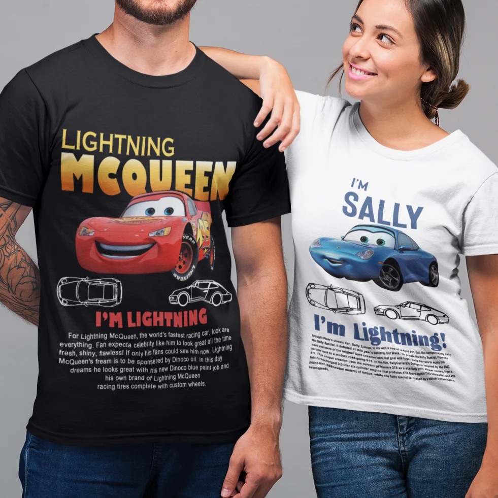 

Men Women Lightning Mcqueen Sally T Shirt Outfits Valentines Day Gifts for Wife Husband Couple Anniversary Gifts Tee