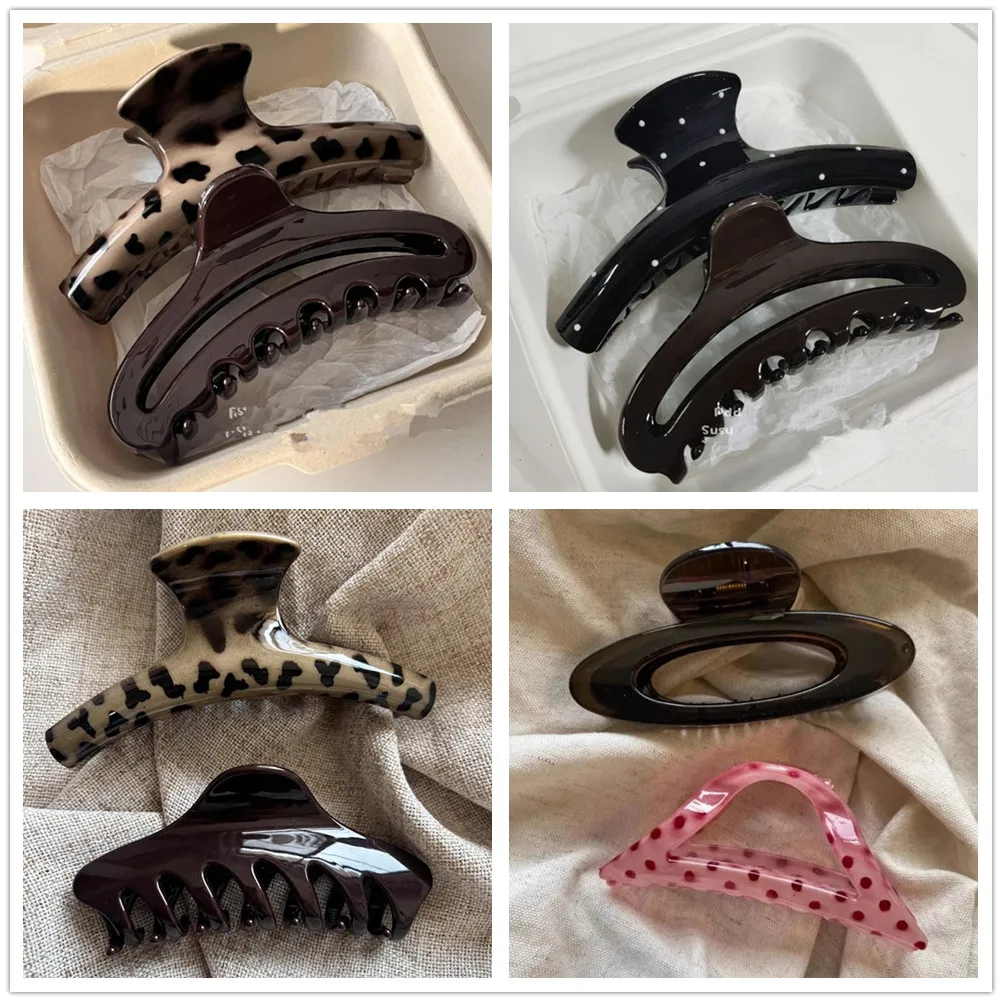 2 pièces Vintage imprimé léopard géométrie point grand requin pince à cheveux pour les femmes antidérapant banane pince queue de cheval pince cheveux accessoires