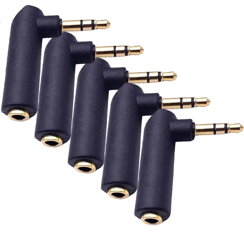 5PCS 3.5mm Gold-Plated Right Angle Audio Adapter Set - L-Shape Female to Male Stereo Plug Connector Kit for Headphones/Speakers
