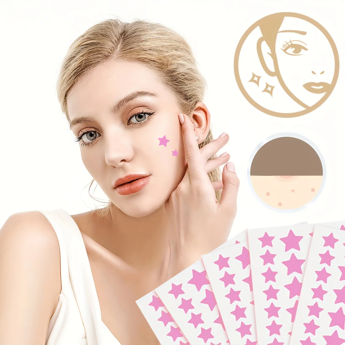 112/224pcs Pink Heart and Star Cover Up Face Stickers, Cover Blemish Skin Spot Stickers, Party Face Stickers