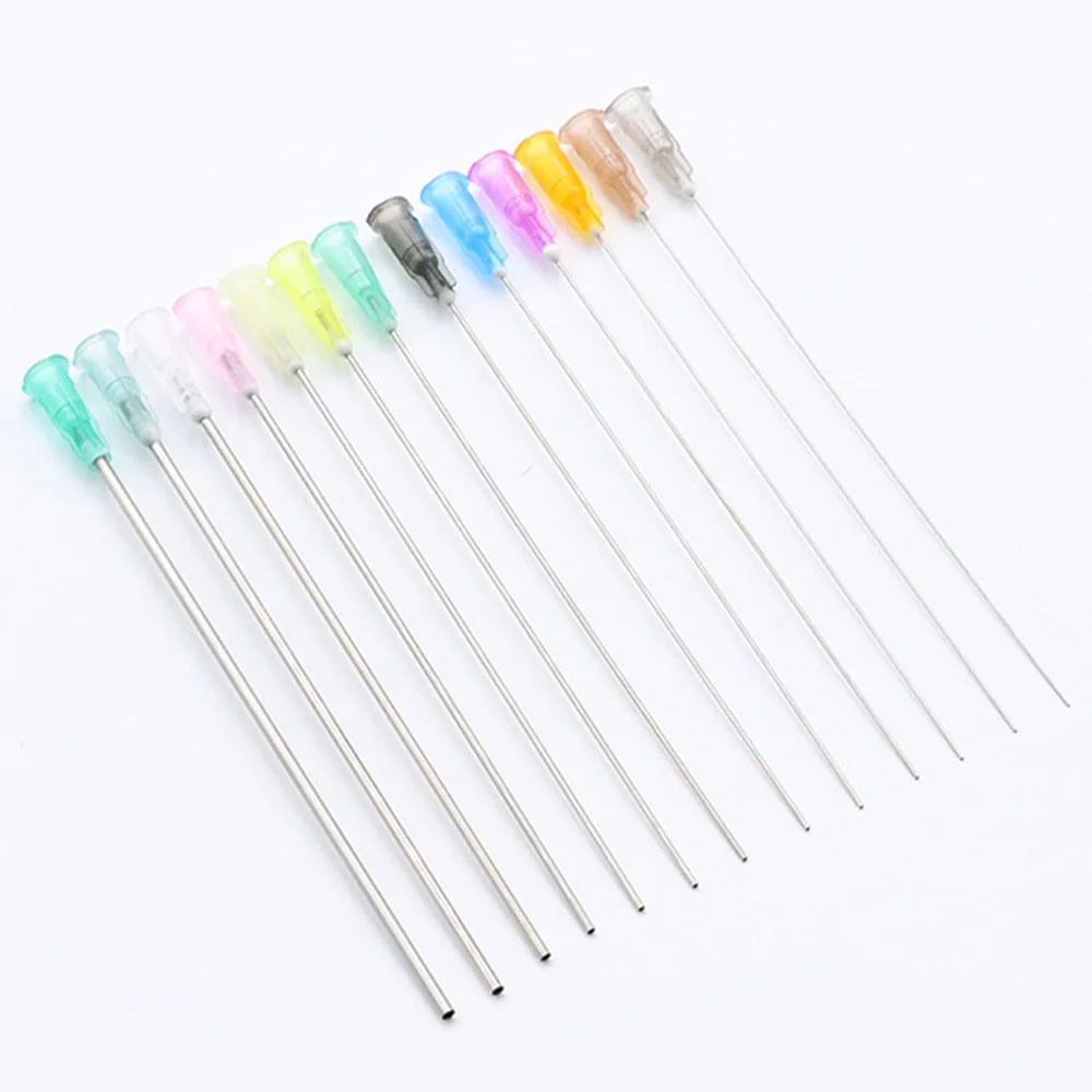 10-Pack of Extended Stainless Steel Dispensing Needles, Random Colors and Sizes, Flat-Blade Blunt Needles, Industrial Dispensing Needle Tips, Glue Dispensing Needles, Non-Medical Use